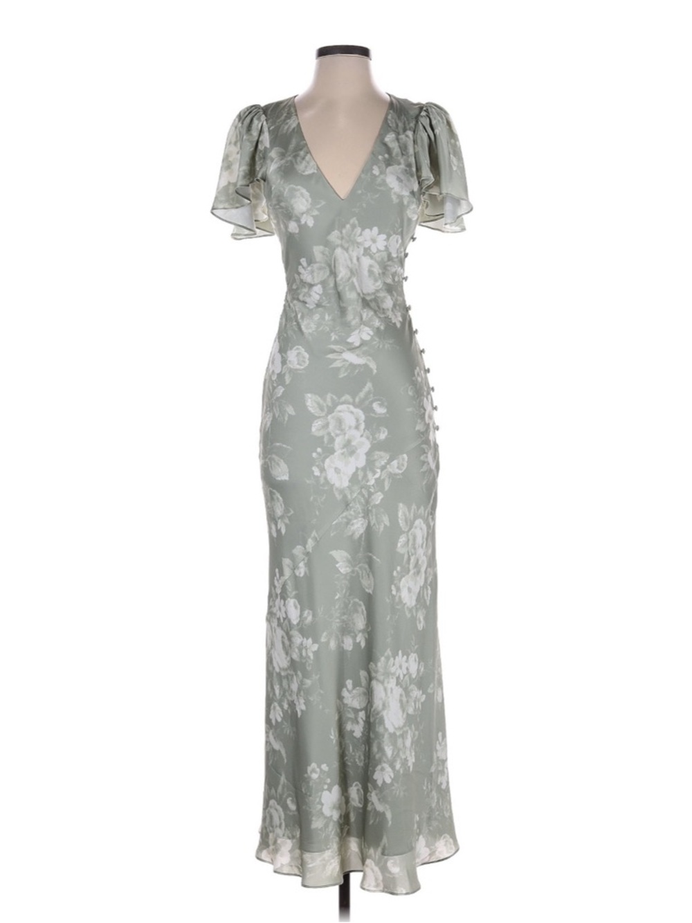 Reformation Vida Green Floral V-Neck Maxi Dress